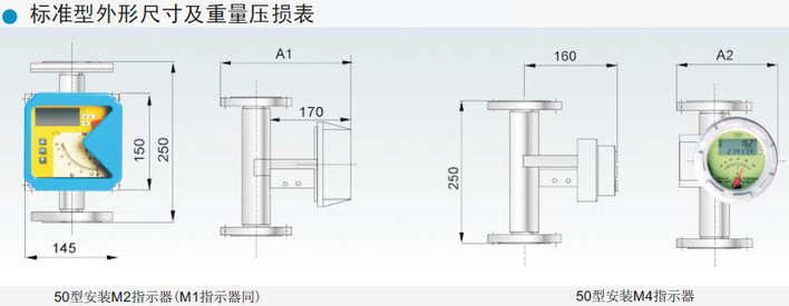 臭氧流量計安裝方式圖標(biāo)準(zhǔn)型外形尺寸及重量壓損表